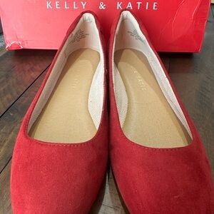Kelly & Katie Red Suede Rounded-Toe Ballet Flats